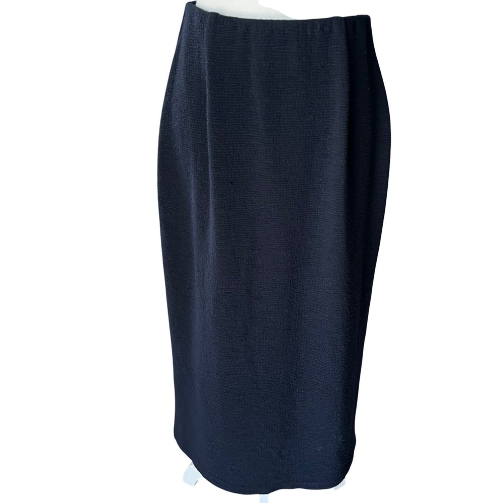 Cut Loose‎ Dark Navy Textured Ribbed Midi Skirt Viscose Blend Back Vent Womens S